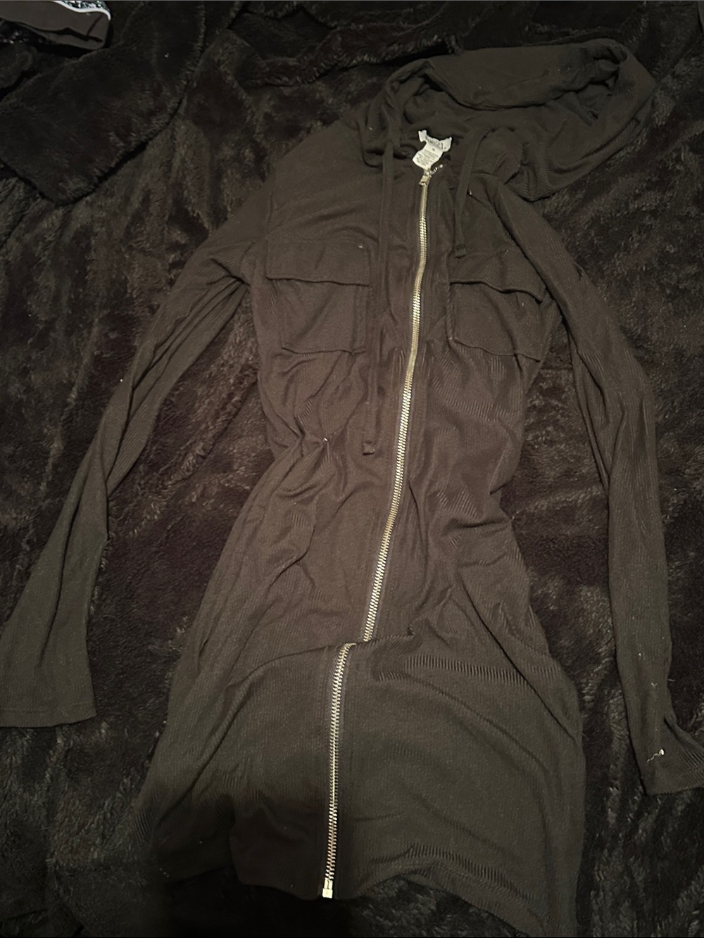 Rue21 Black Hooded Zip-Front Bodycon Dress